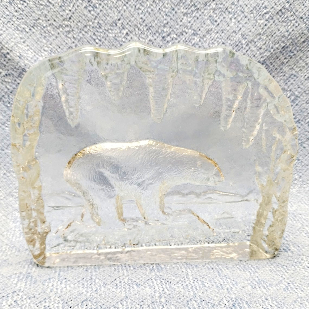 Vintage Scandinavian Style Art Glass Polar Bear Ice Cave Paperweight Figurine